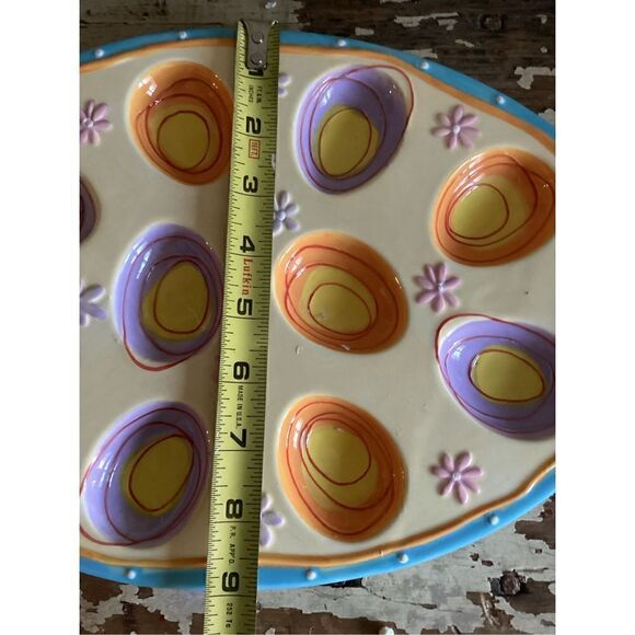 Bella Casa Devil Egg Ceramic Platter Colorful 12”x9” Easter Spring - Picture 9 of 10